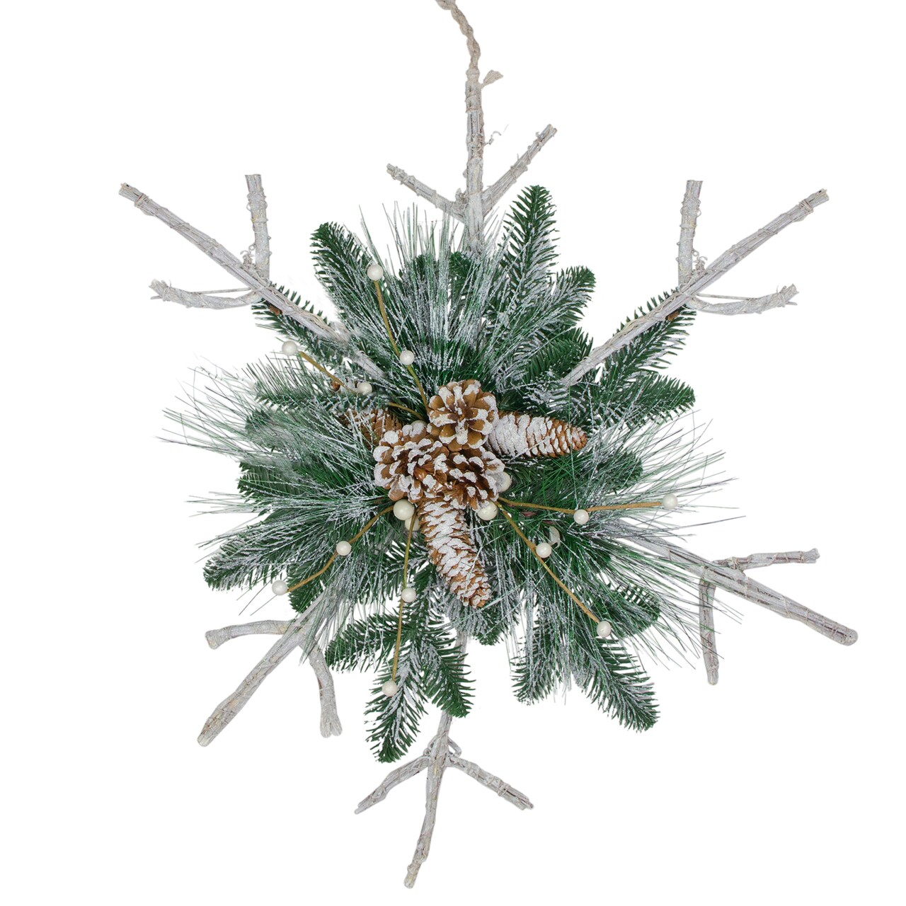Northlight Frosted Mixed Pine Twig Snowflake Christmas Ornament - 24"